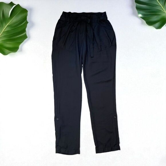 BCBGMaxAzria Fiona Paperbag Tie-Waist Joggers | Adjustable Length Pants - Picture 3 of 10